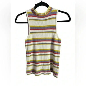 Anthropologie Moth Women's Knit Striped Sleeveless Mock Neck Size M